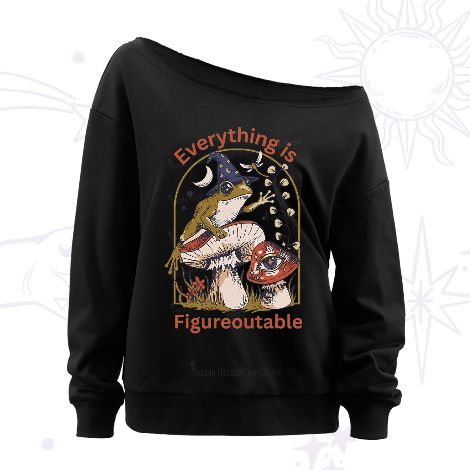 Purplehecate Everything Is Figureoutable Frog Off The Shoulder Sweatshirt