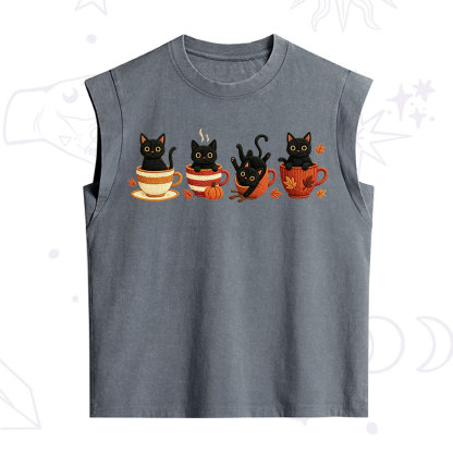 Purplehecate Black Cat Embroidered Vintage Washed Tank