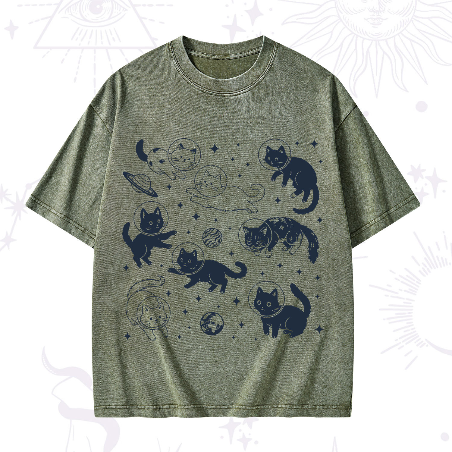 Purplehecate Cats in Space Washed T-Shirt