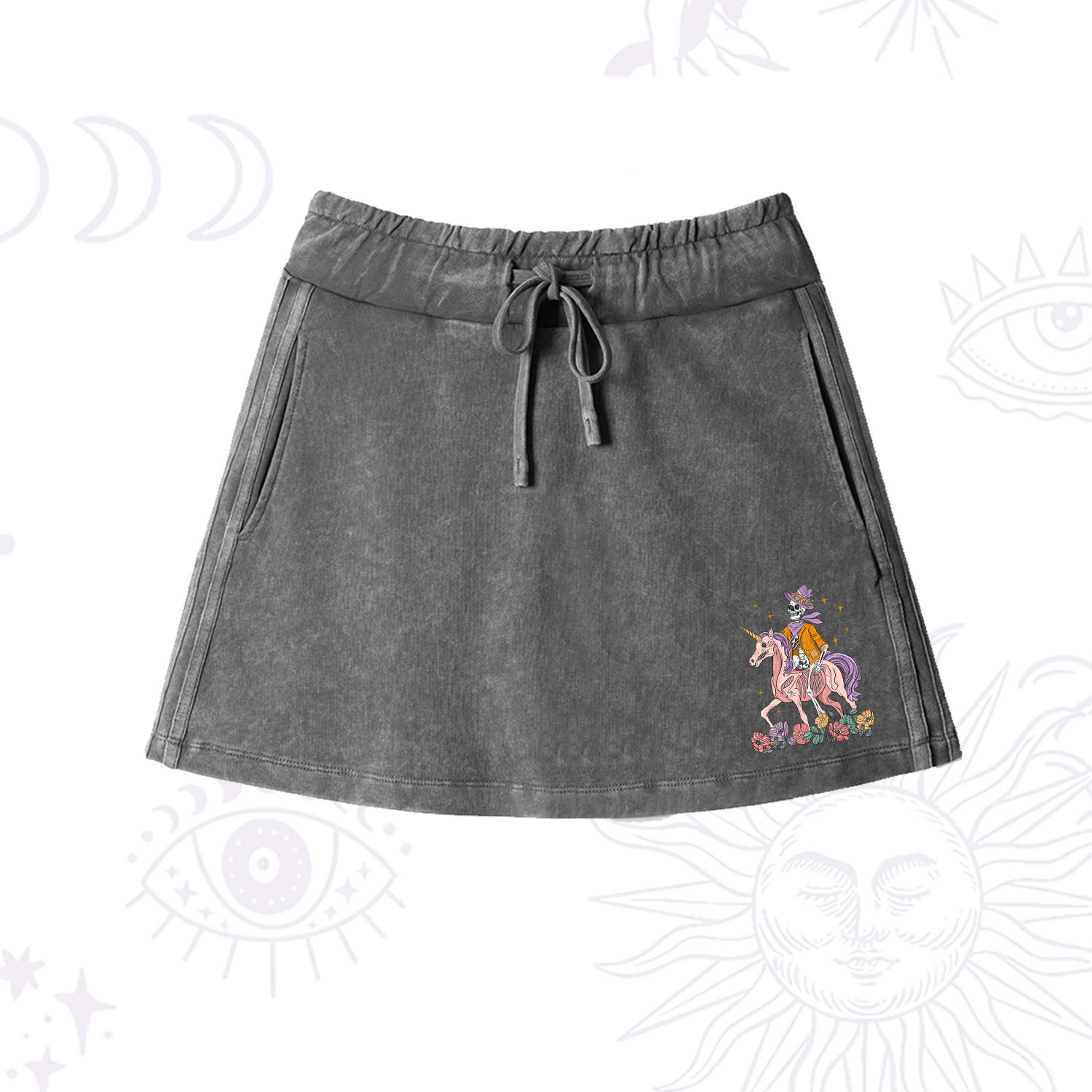 Purplehecate The Audacity Tarot Card Washed Drawstring Mini Skirt