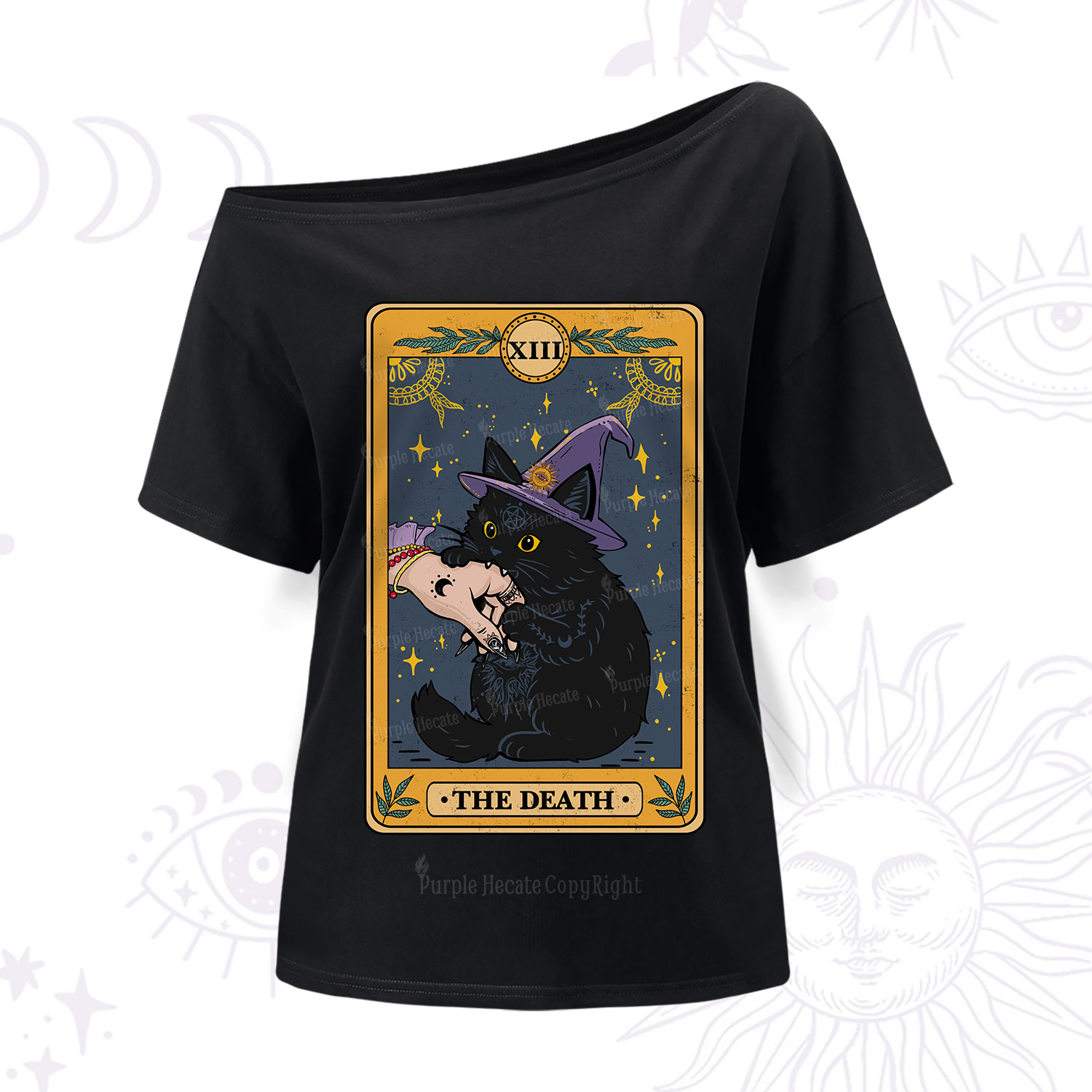 Purplehecate The Black Cat Death Tarot One Shoulder T-Shirt