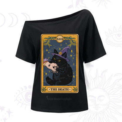 Purplehecate The Black Cat Death Tarot One Shoulder T-Shirt