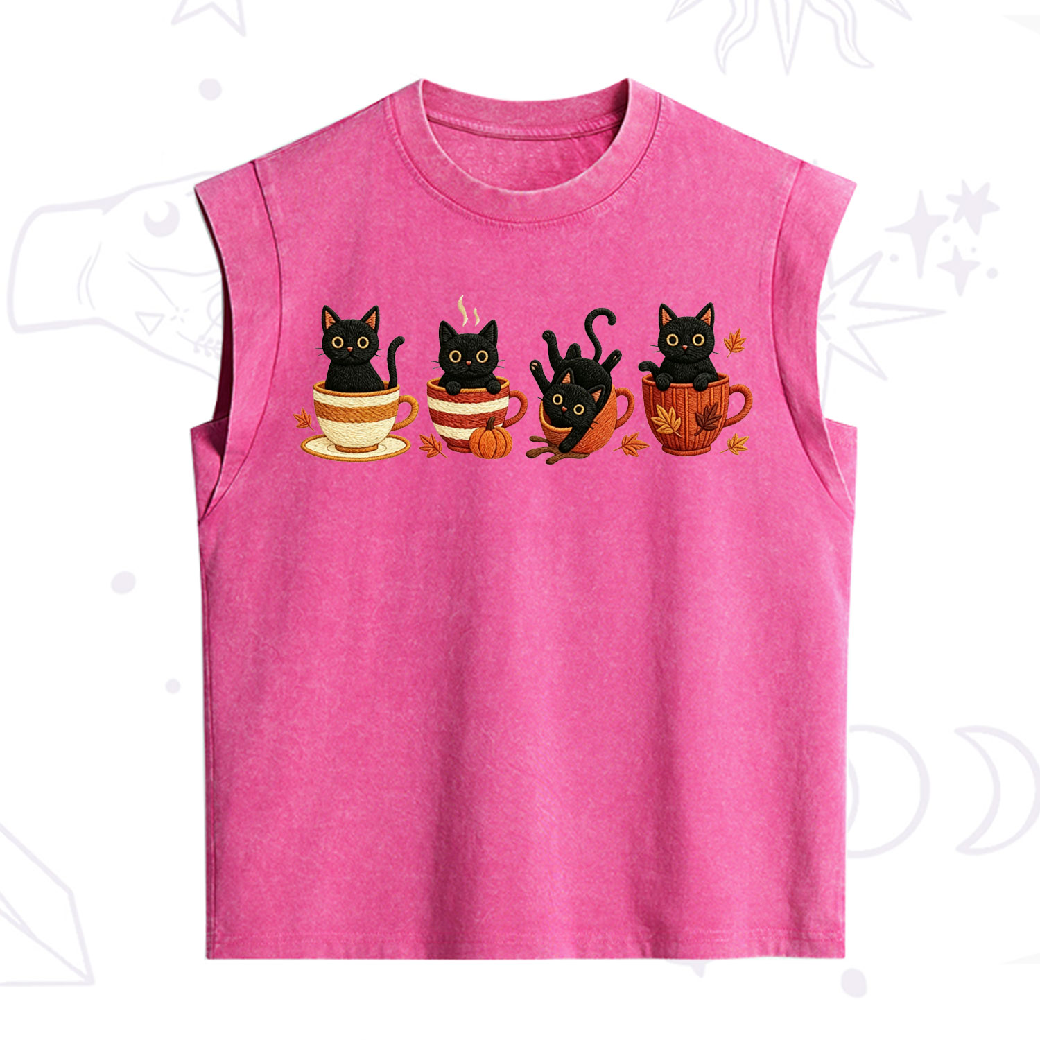 Purplehecate Black Cat Embroidered Vintage Washed Tank