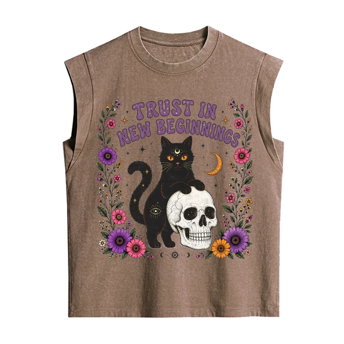 Purplehecate Trust in New Beginnings Black Cat Vintage Washed Tank