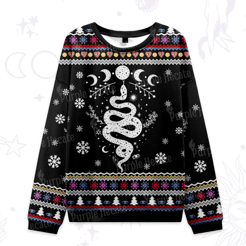 Purplehecate Snake And Moon Phase Ugly Christmas Sweatshirts