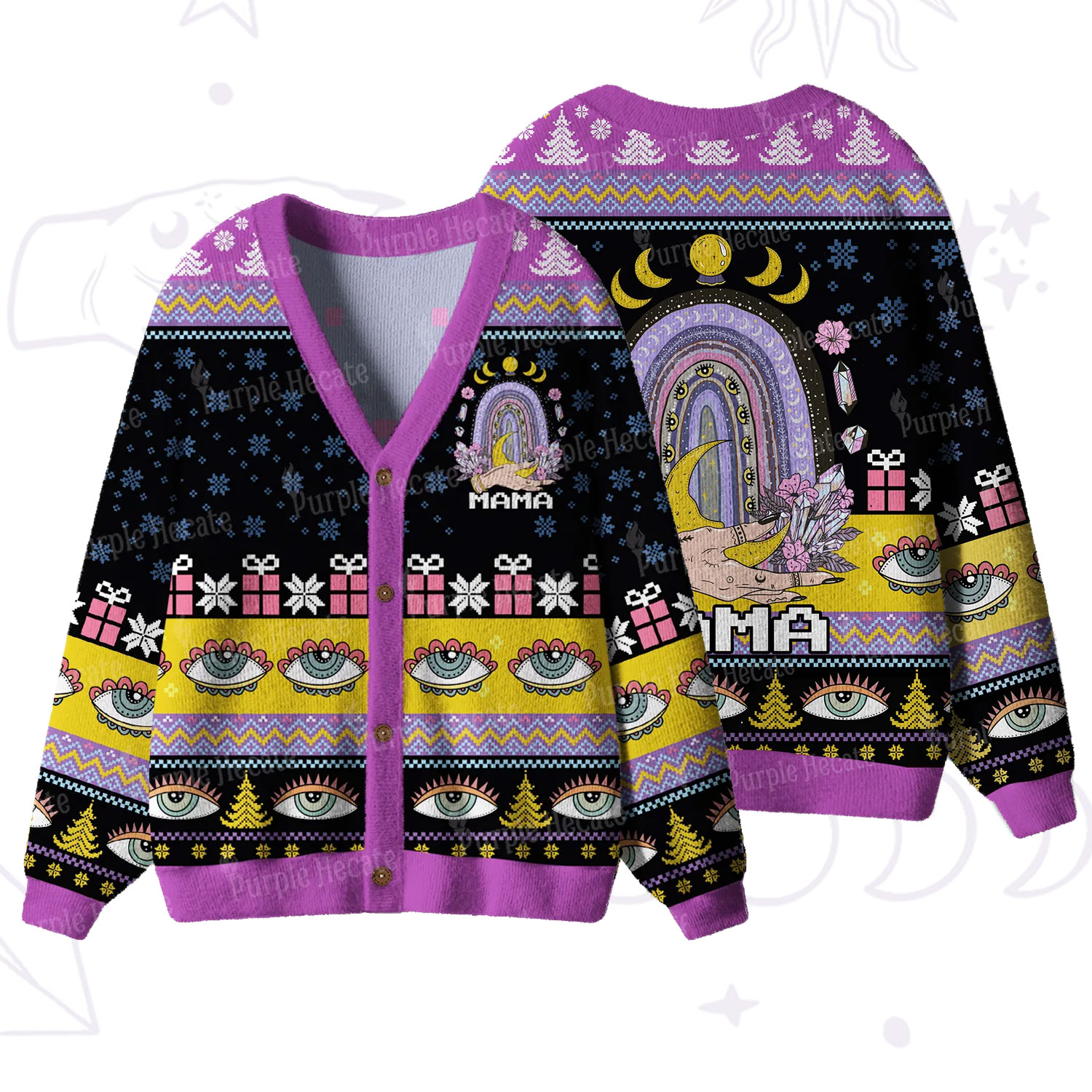 Purplehecate Gothic Mama Rainbow Ugly Cardigan Sweaters