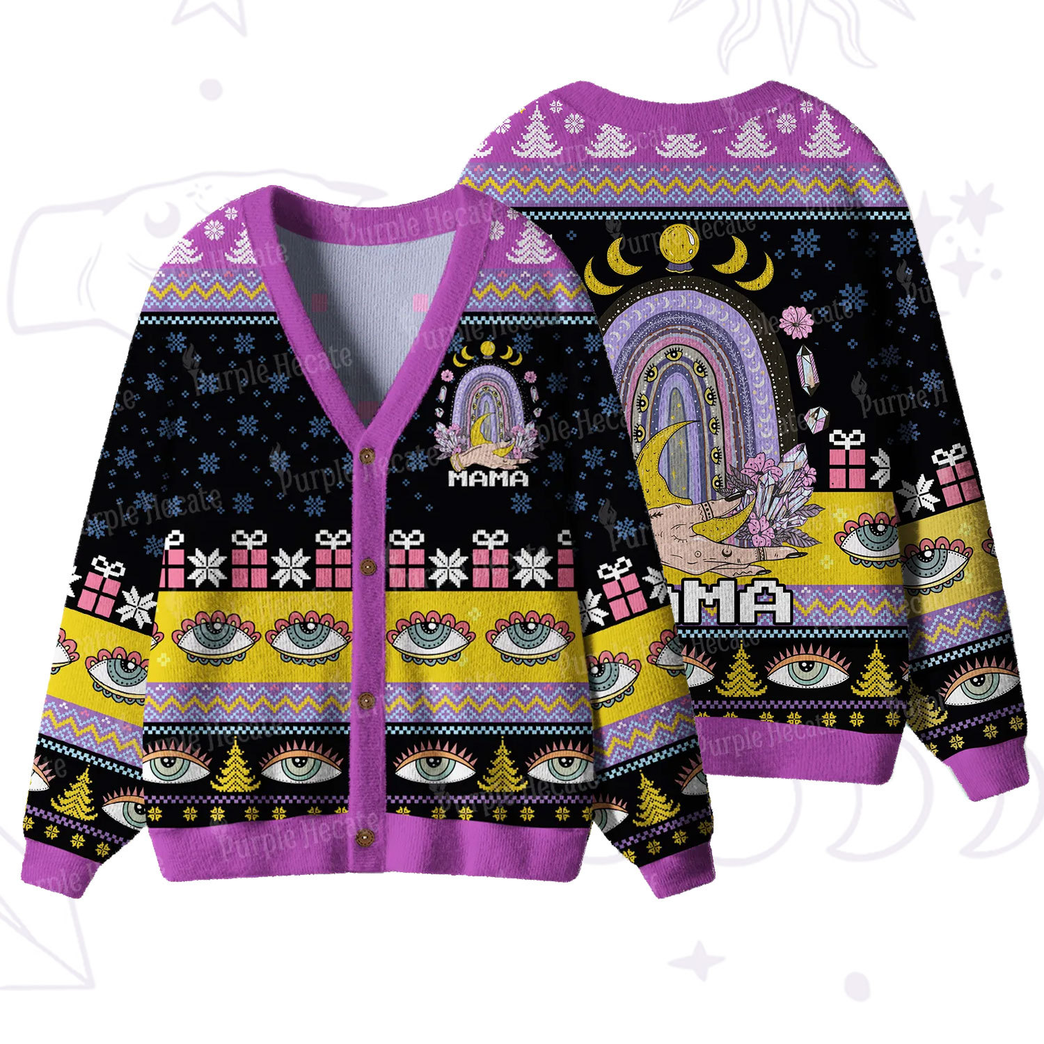Purplehecate Gothic Mama Rainbow Ugly Cardigan Sweaters
