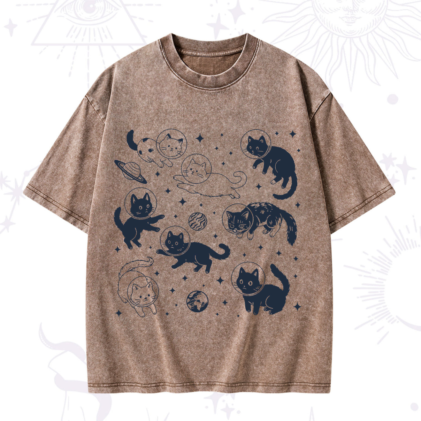 Purplehecate Cats in Space Washed T-Shirt