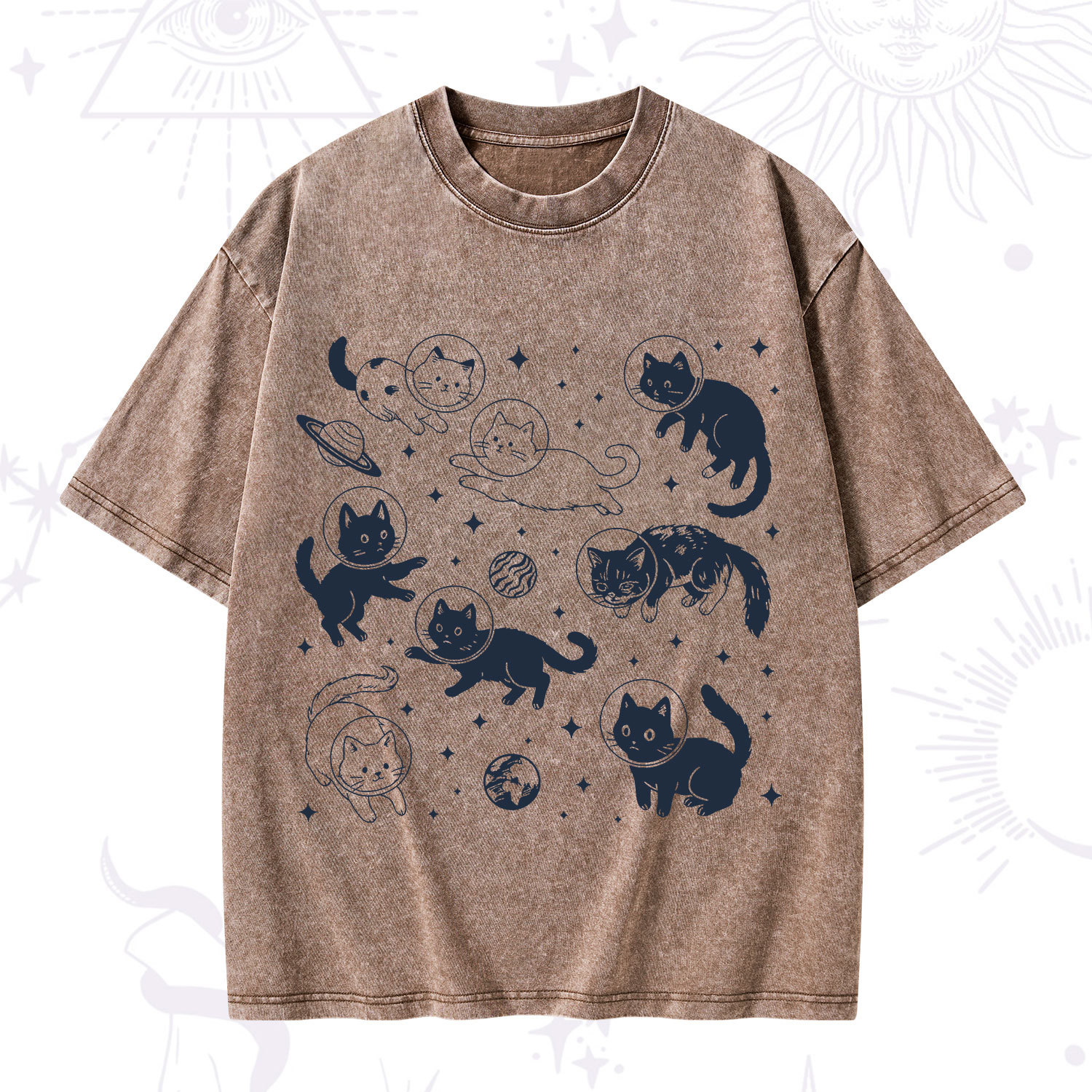 Purplehecate Cats in Space Washed T-Shirt