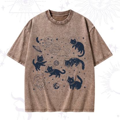 Purplehecate Cats in Space Washed T-Shirt