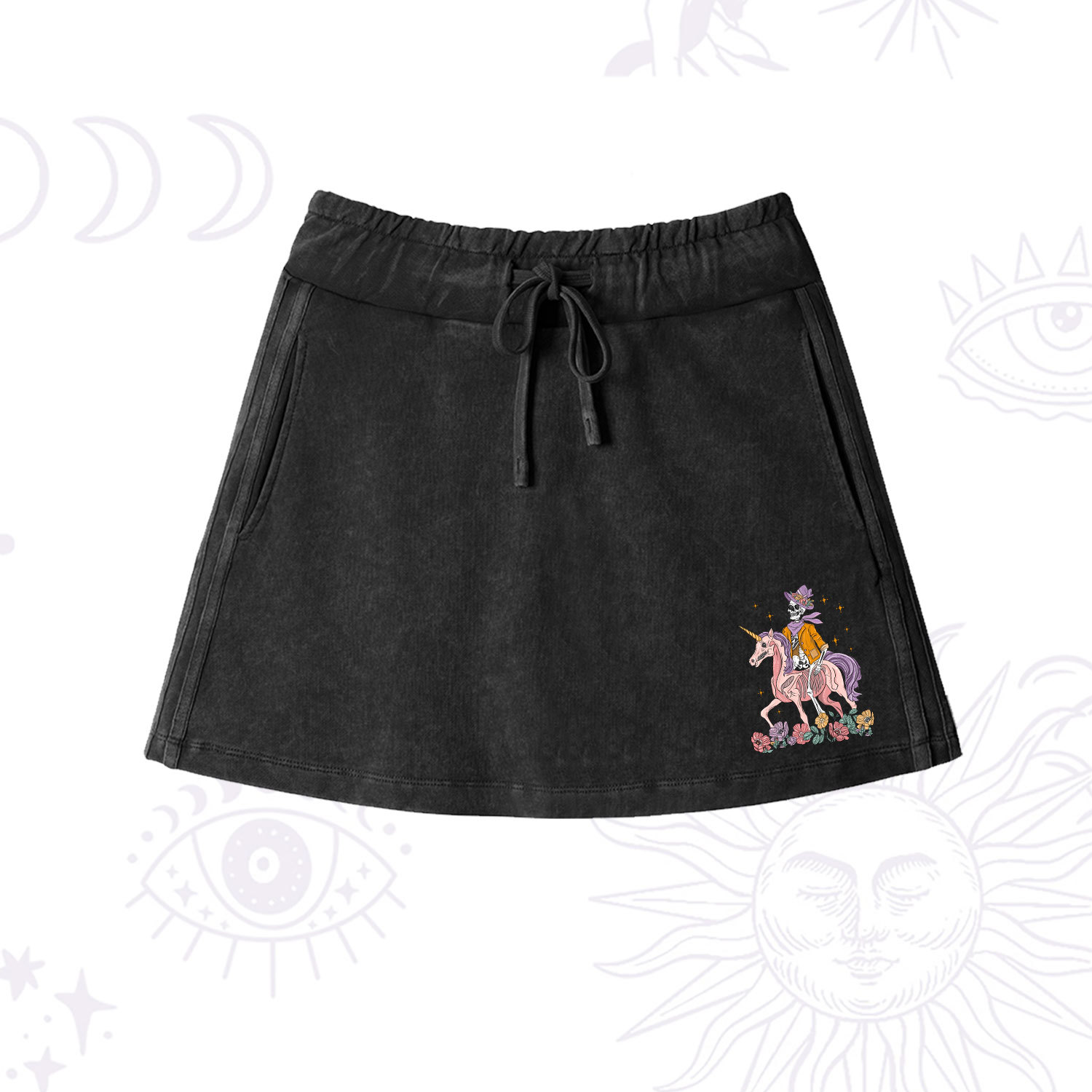 Purplehecate Queen of Hearts Washed Drawstring Mini Skirt