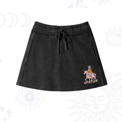Purplehecate The Audacity Tarot Card Washed Drawstring Mini Skirt