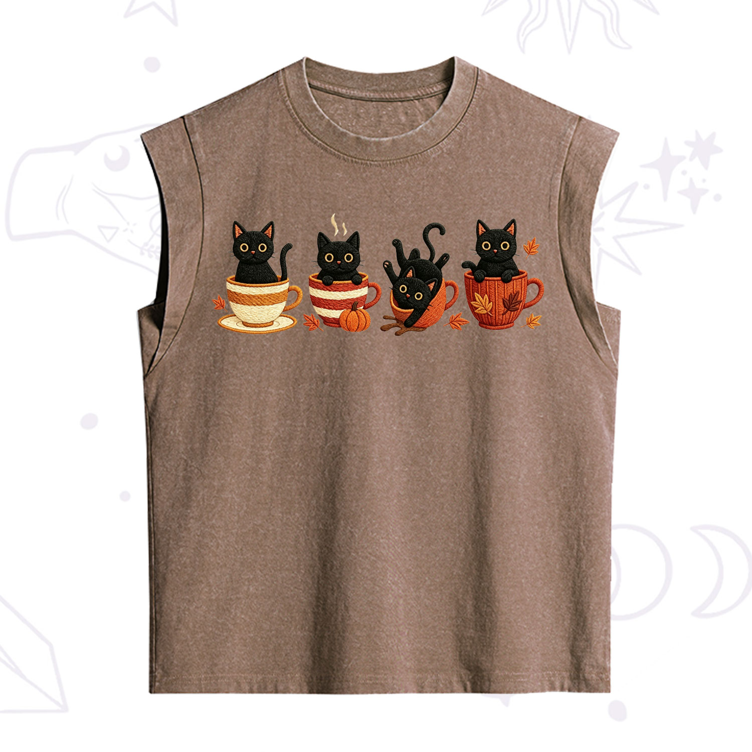 Purplehecate Black Cat Embroidered Vintage Washed Tank