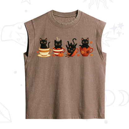 Purplehecate Black Cat Embroidered Vintage Washed Tank