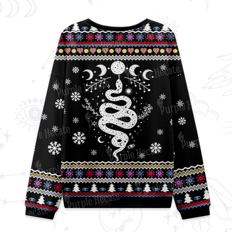 Purplehecate Snake And Moon Phase Ugly Christmas Sweatshirts