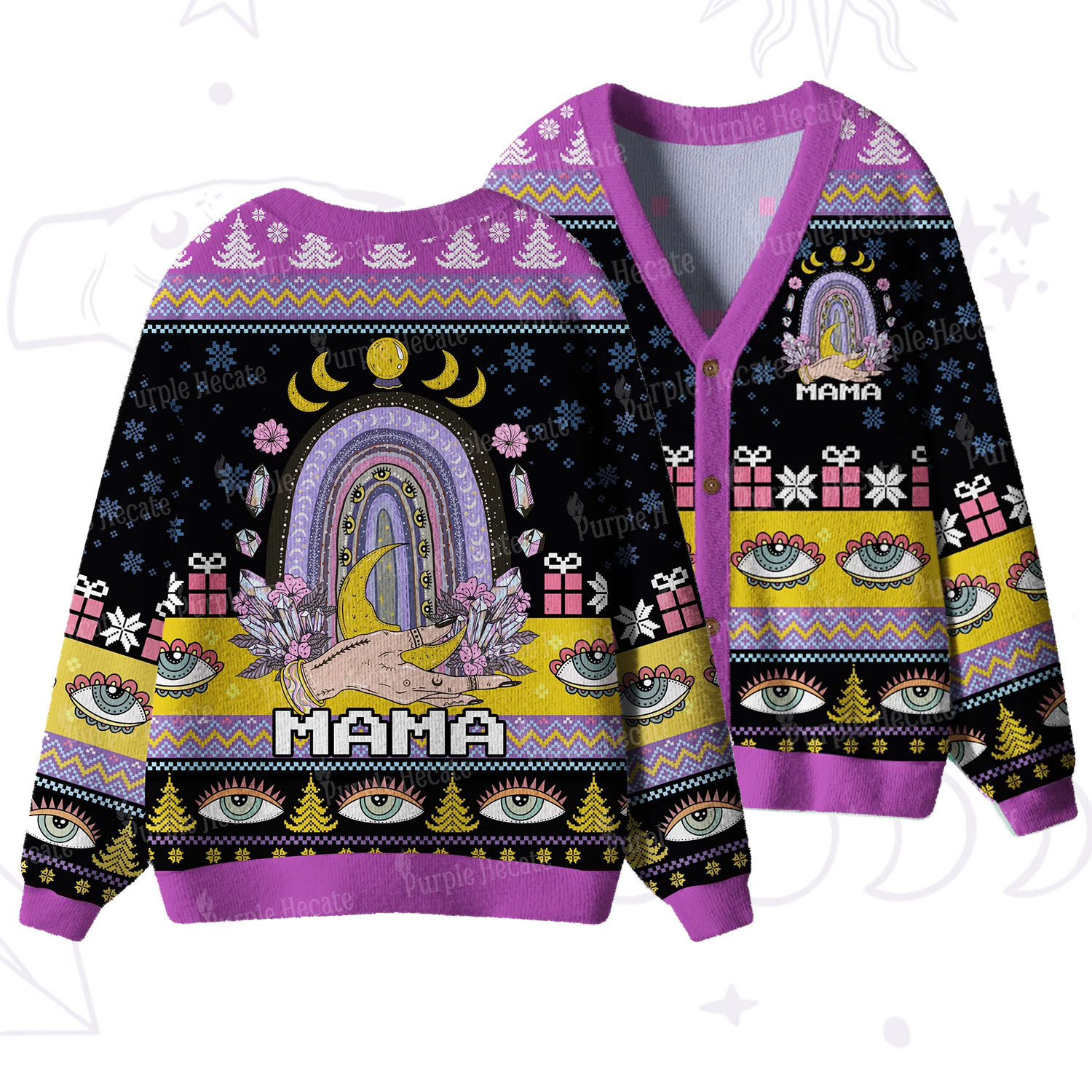 Purplehecate Gothic Mama Rainbow Ugly Cardigan Sweaters