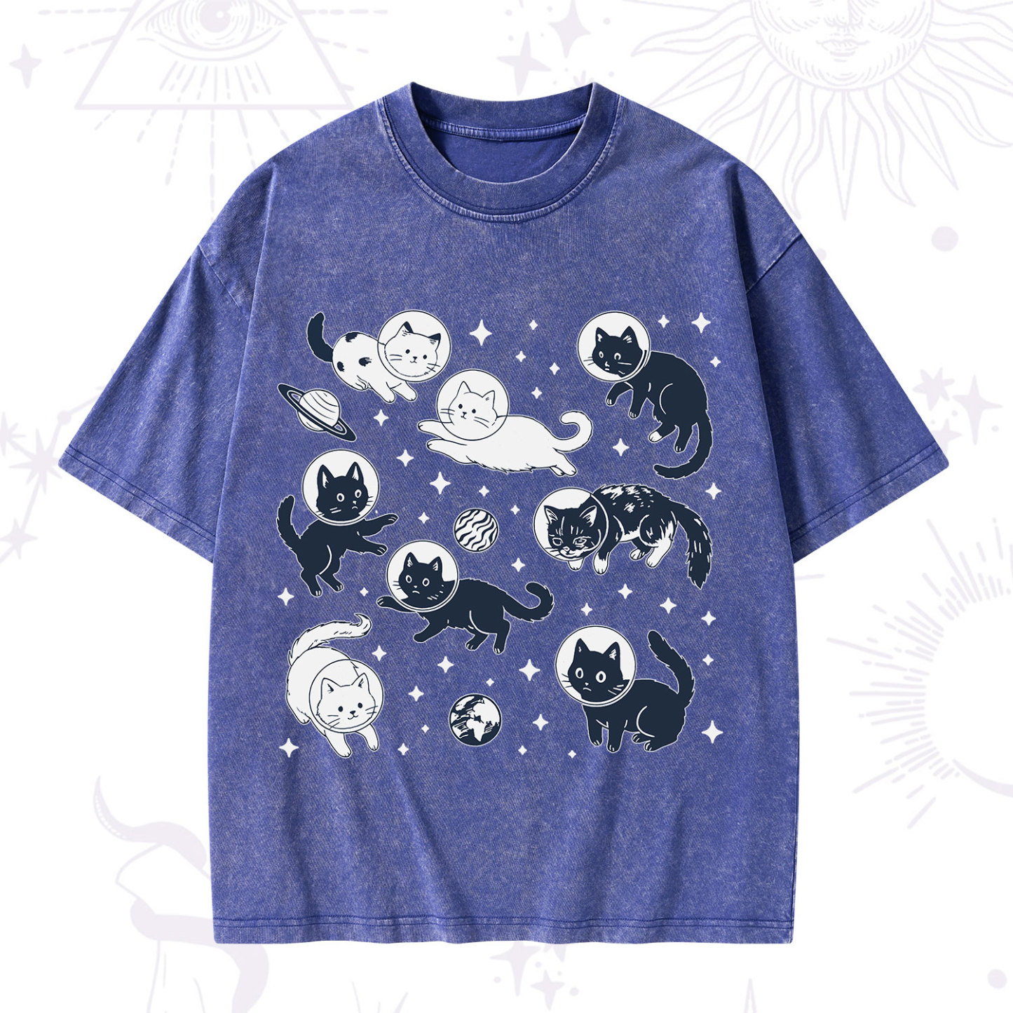 Purplehecate Cats in Space Washed T-Shirt