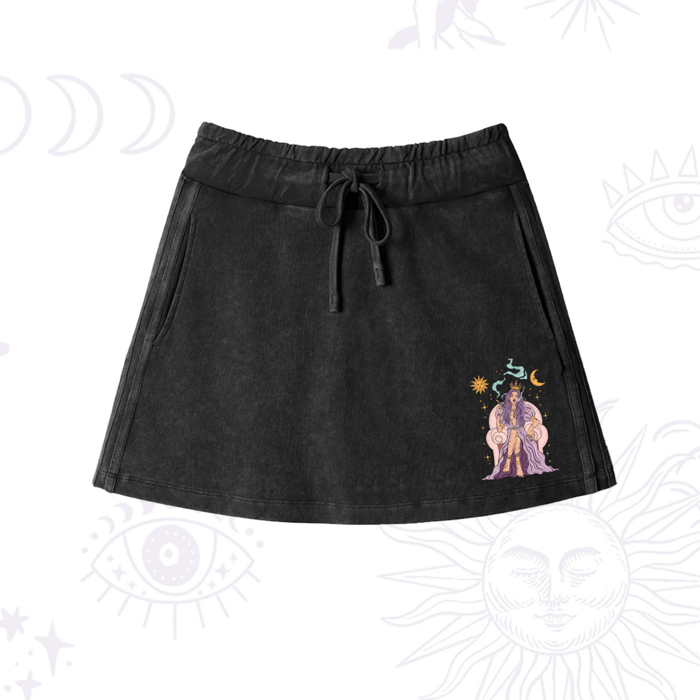 Purplehecate The High Priestess Tarot Card Washed Drawstring Mini Skirt