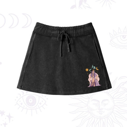 Purplehecate The High Priestess Tarot Card Washed Drawstring Mini Skirt