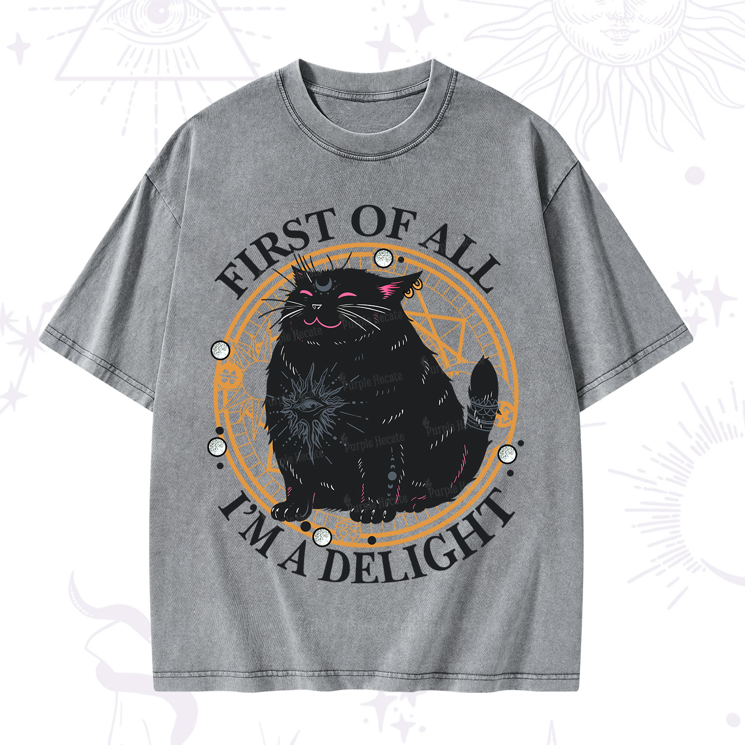 Purplehecate First Of All I'm A Delight Cat Washed T-Shirt