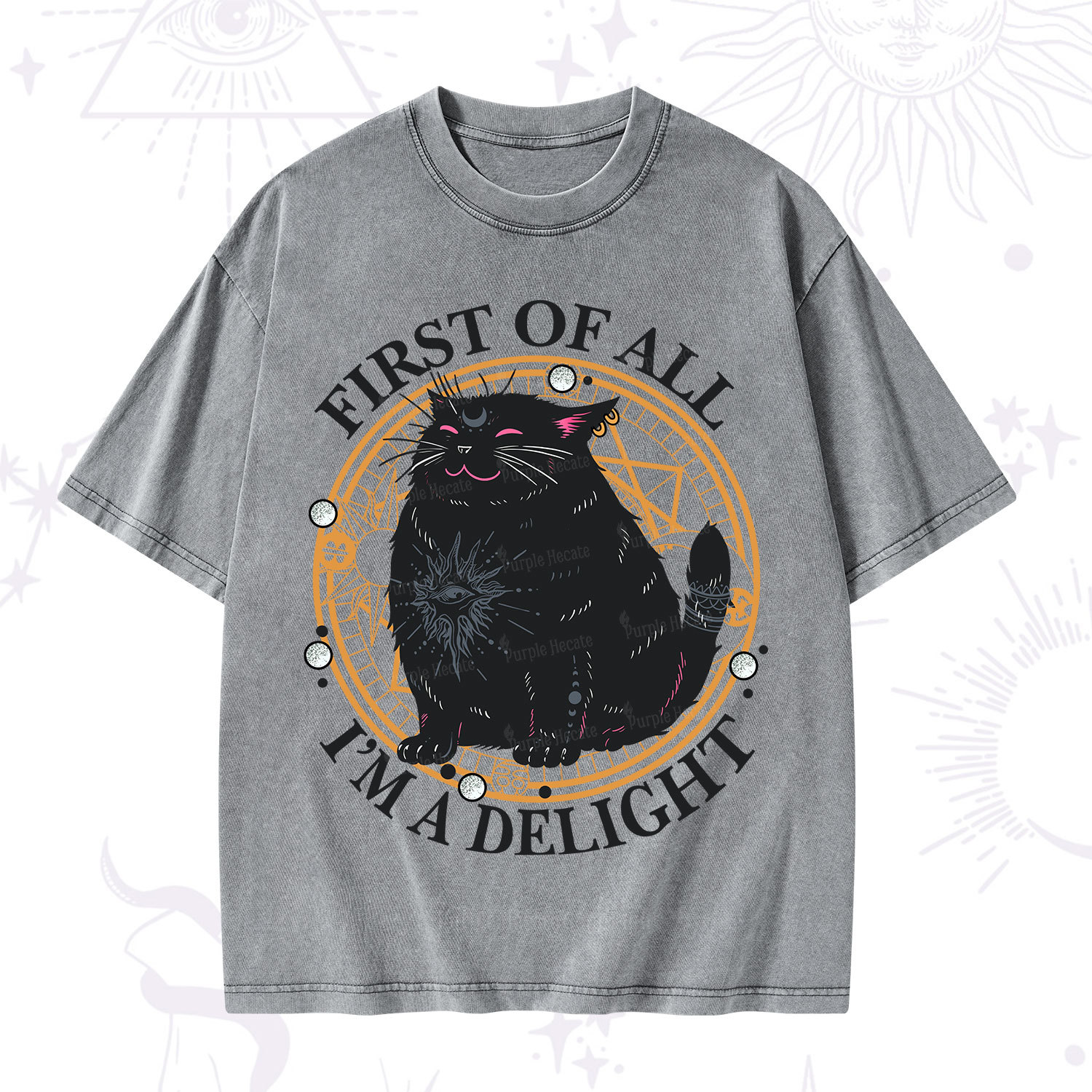 Purplehecate First Of All I'm A Delight Cat Washed T-Shirt