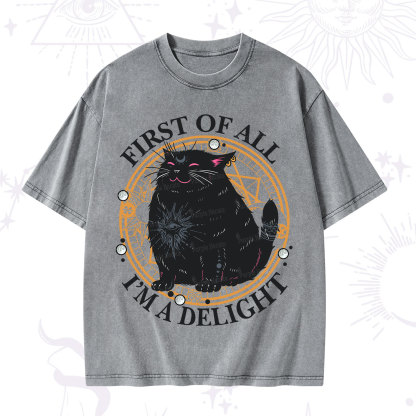 Purplehecate First Of All I'm A Delight Cat Washed T-Shirt