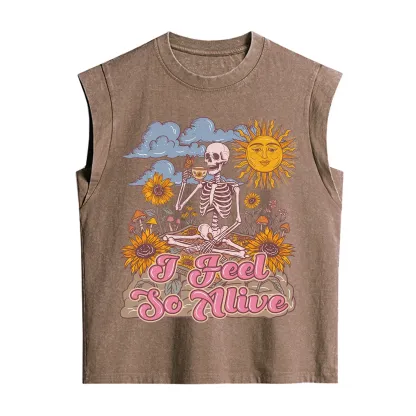 Purplehecate I feel So Alive Dancing Sarcastic Skeleton Vintage Washed Tank
