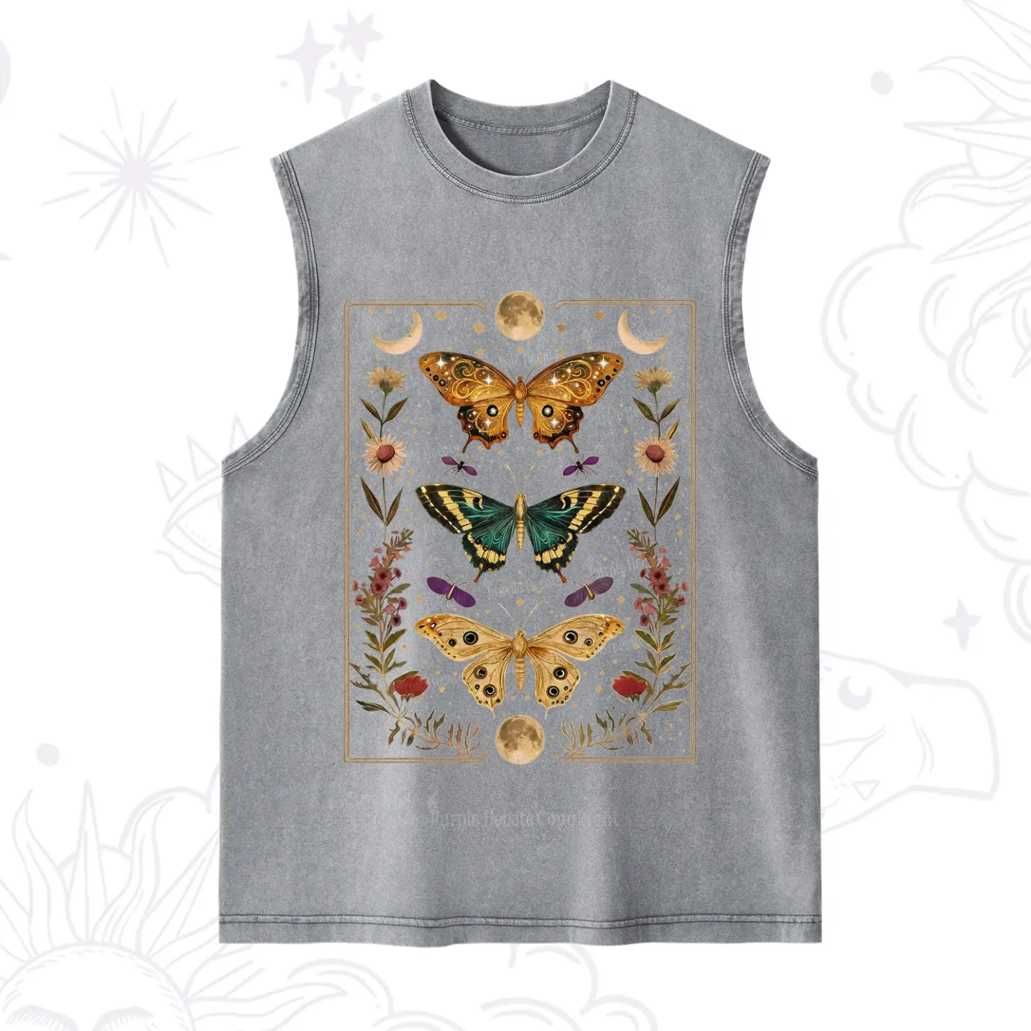 Purplehecate Sun and Moon Butterfly Washed Tank