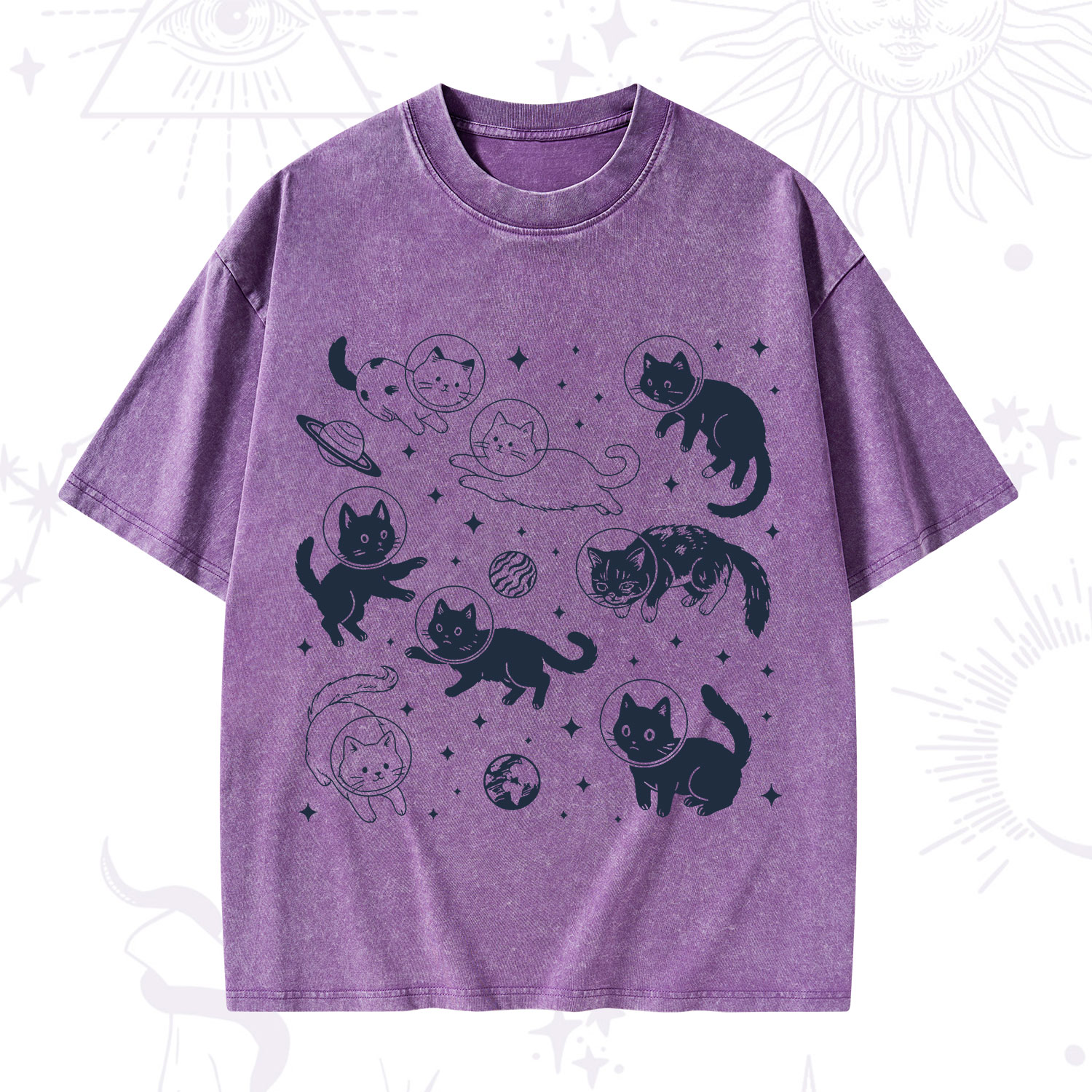 Purplehecate Cats in Space Washed T-Shirt