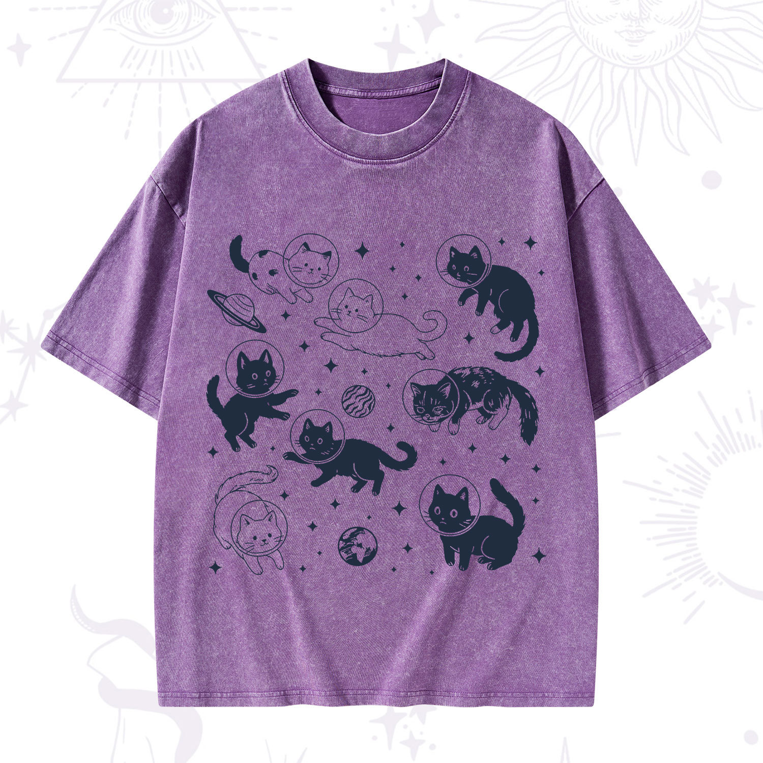 Purplehecate Cats in Space Washed T-Shirt