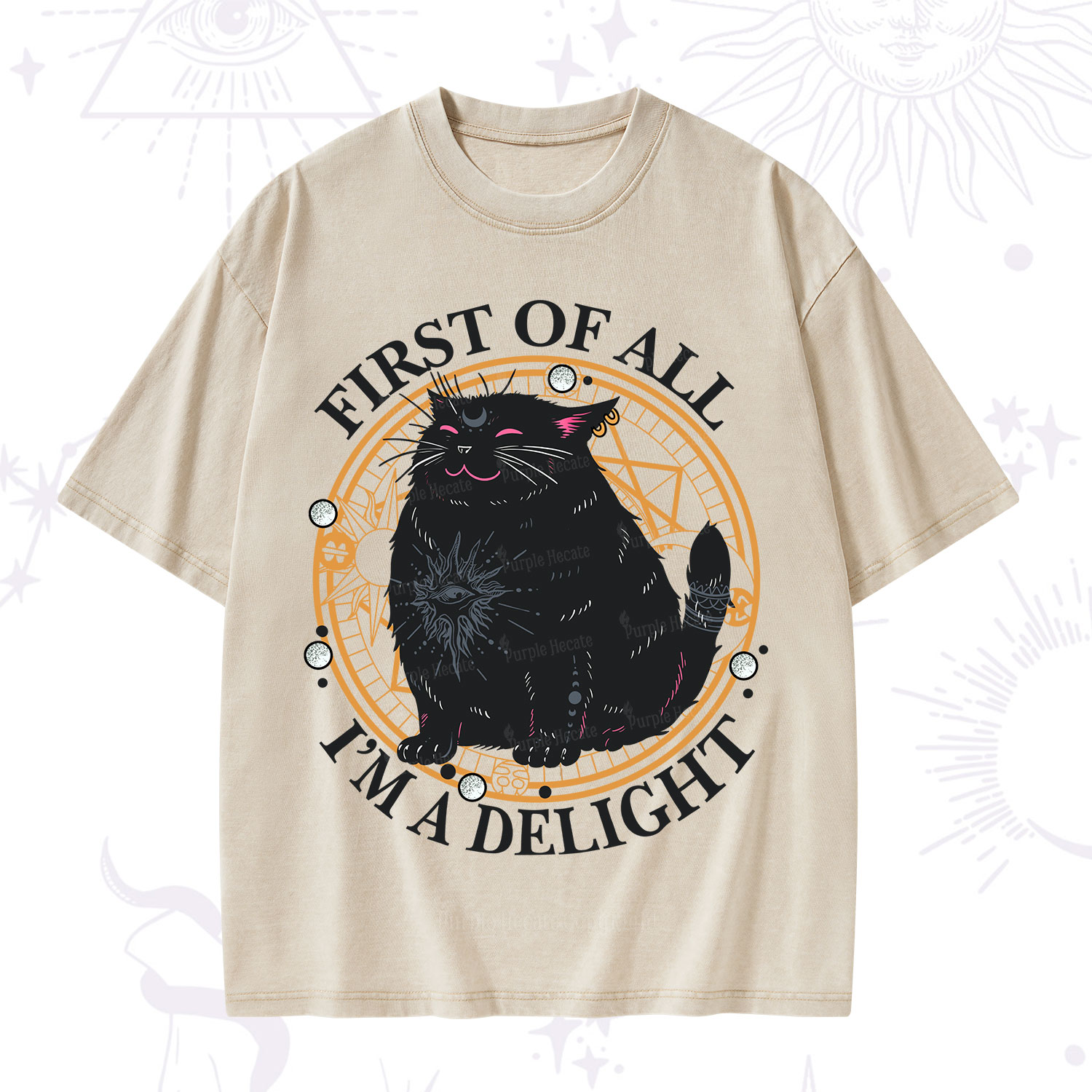 Purplehecate First Of All I'm A Delight Cat Washed T-Shirt
