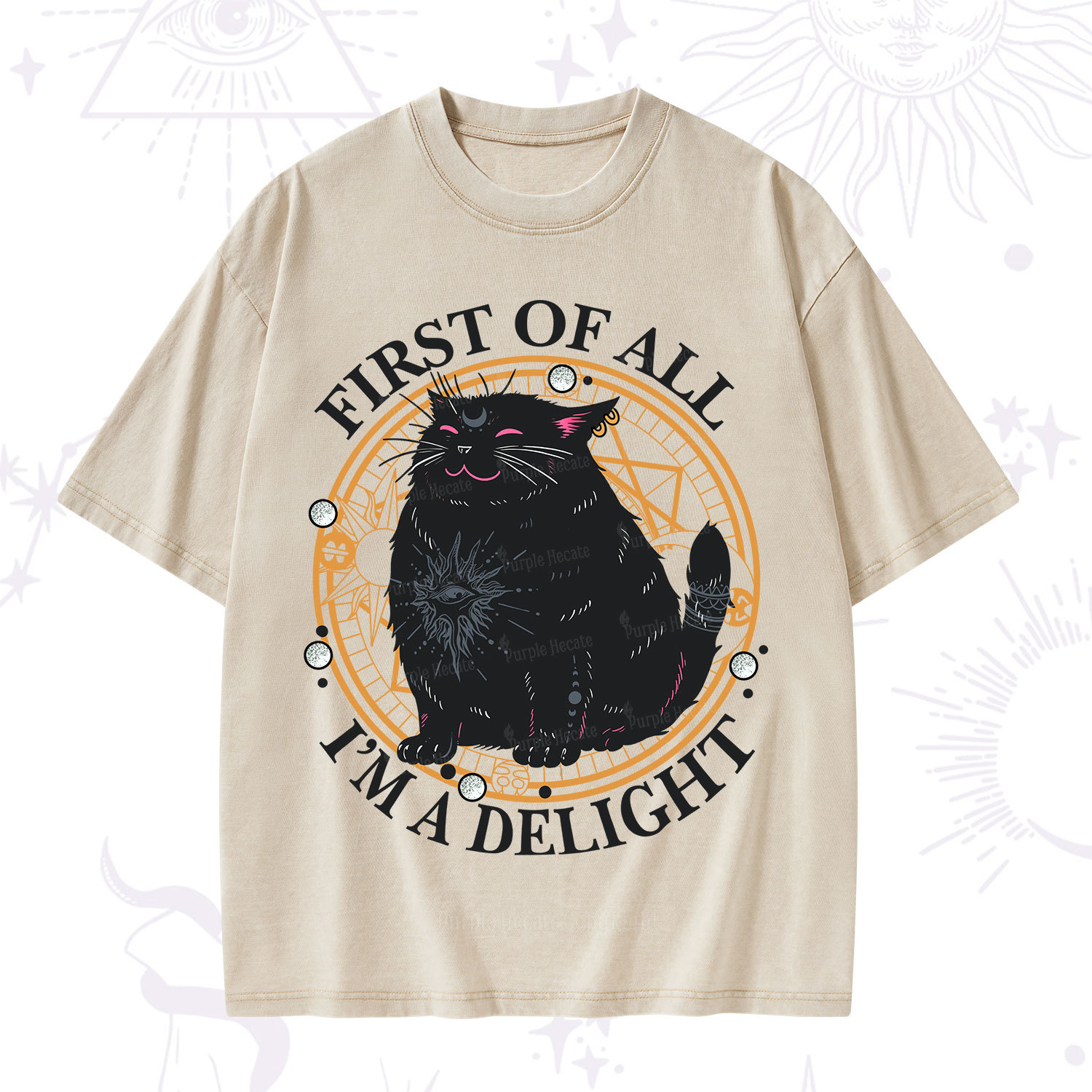 Purplehecate First Of All I'm A Delight Cat Washed T-Shirt