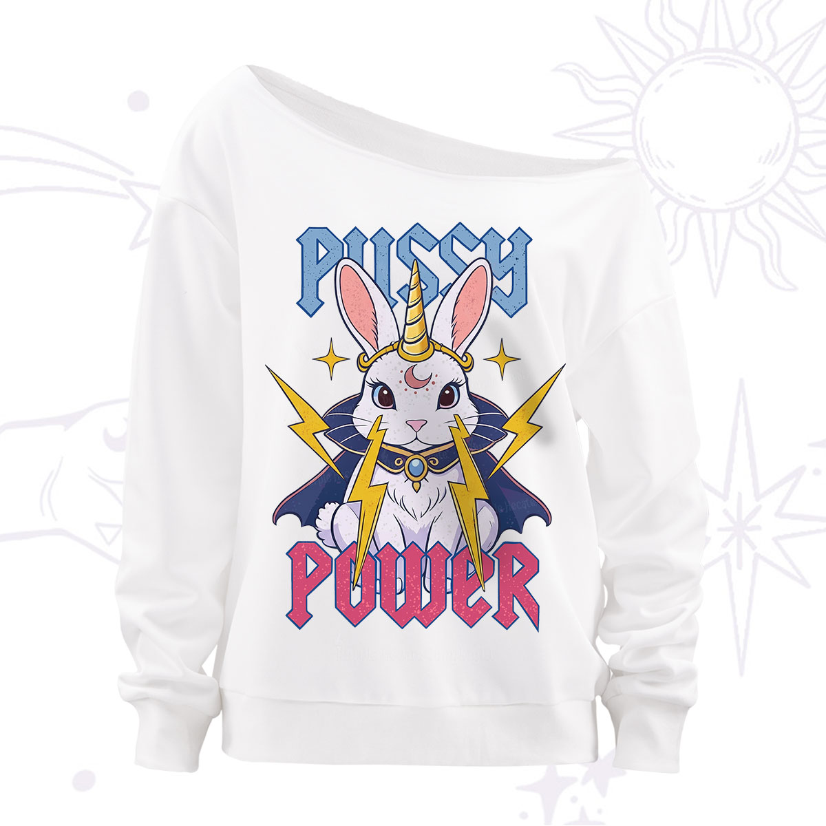 Purplehecate Pussy Power Magic Bunny Off The Shoulder Sweatshirt