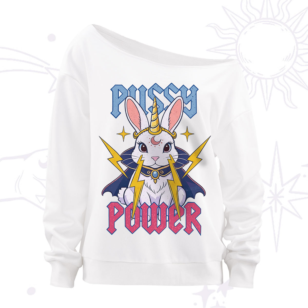 Purplehecate Pussy Power Magic Bunny Off The Shoulder Sweatshirt