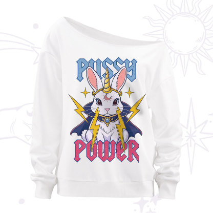 Purplehecate Pussy Power Magic Bunny Off The Shoulder Sweatshirt