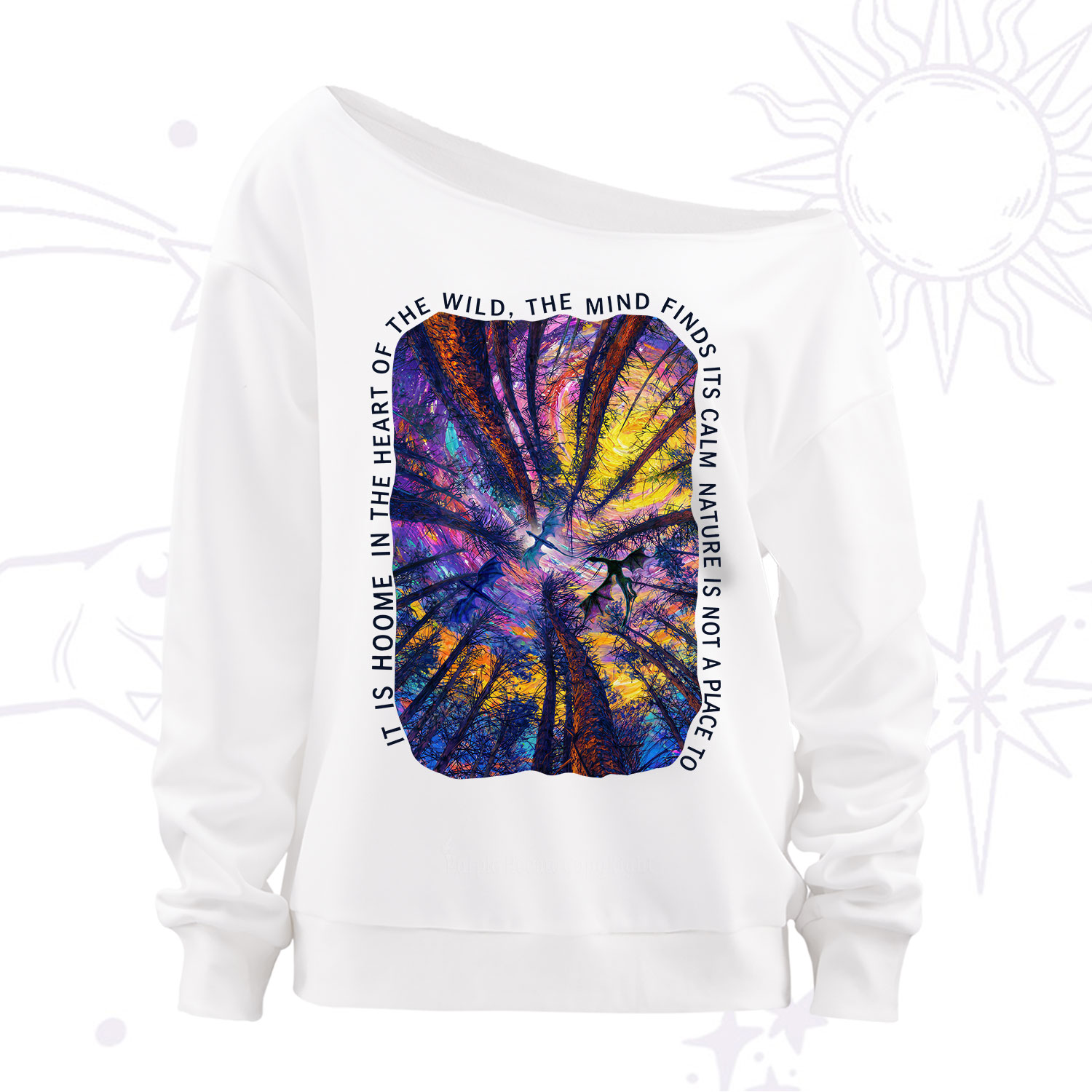 Purplehecate Forest Mindscape Night Sky Off The Shoulder Sweatshirt