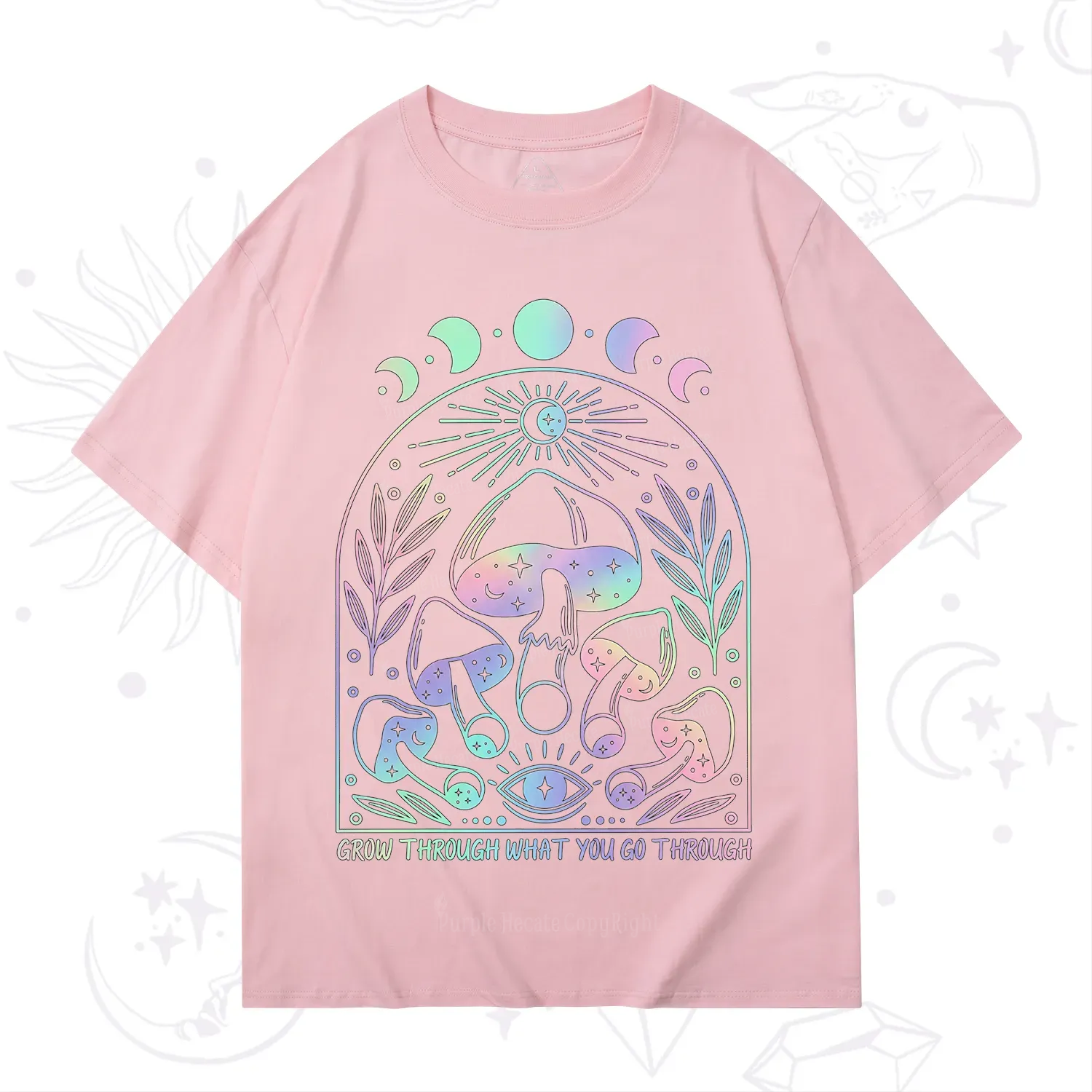 Purplehecate Moon Phases Mushroom T-Shirt