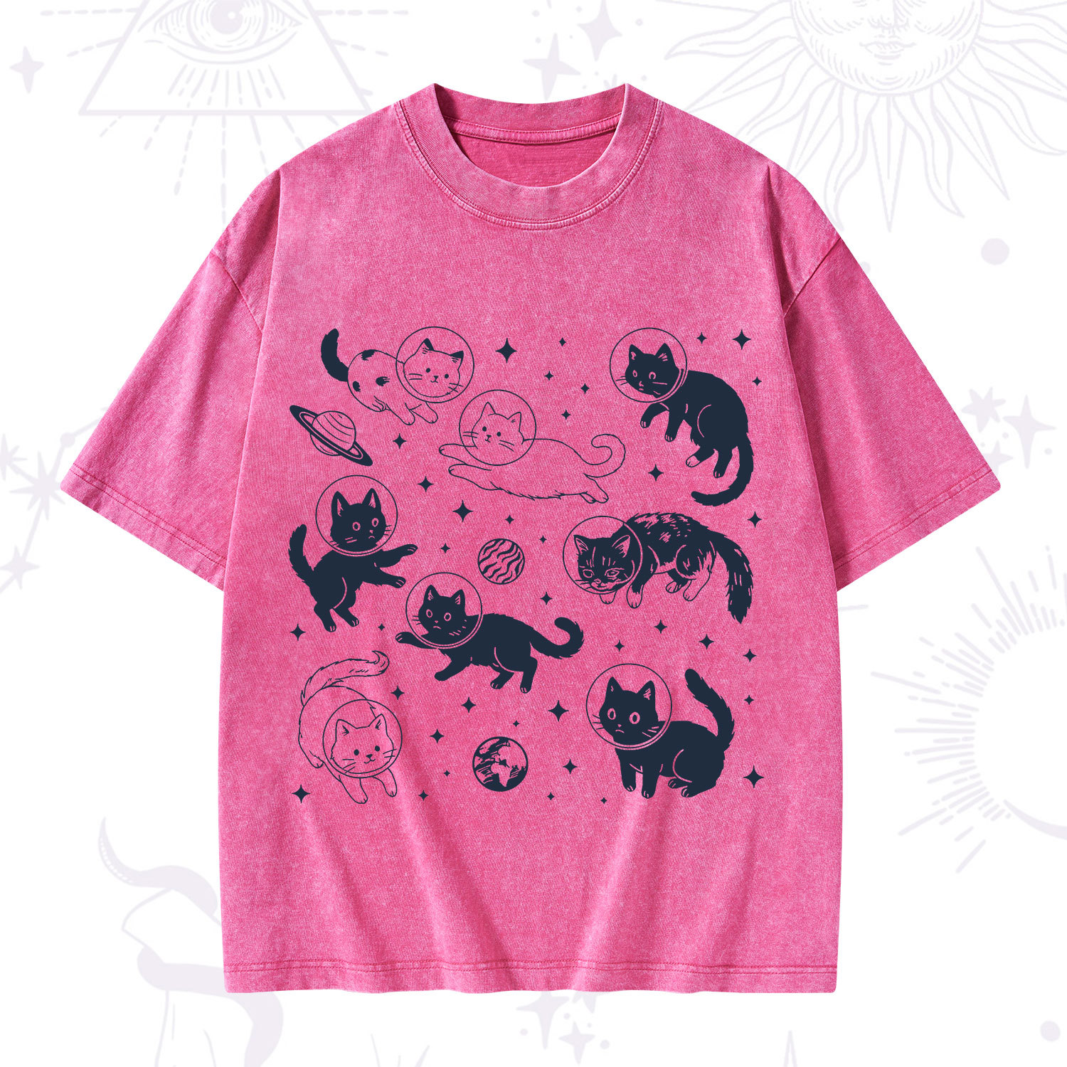 Purplehecate Cats in Space Washed T-Shirt