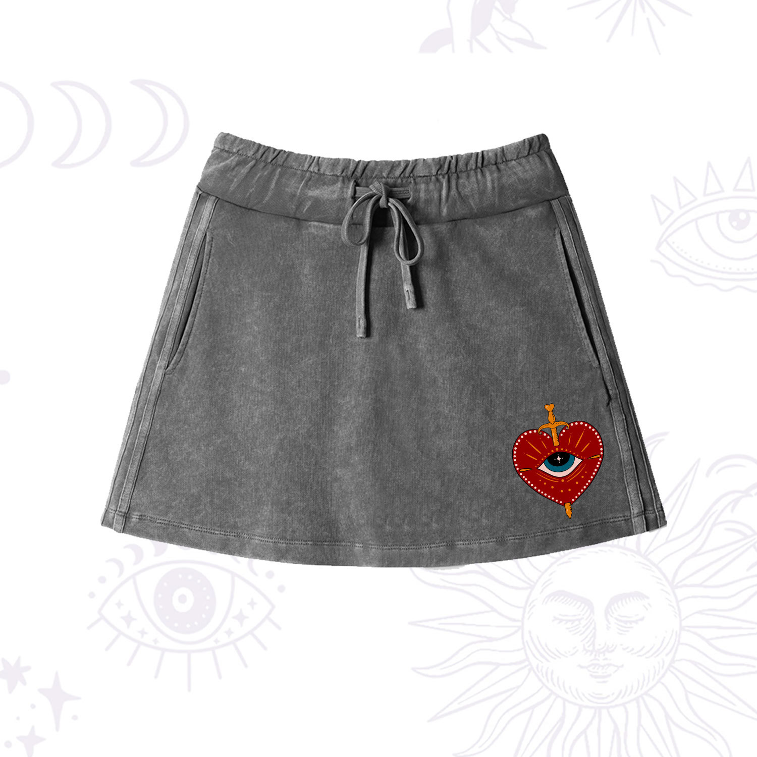 Purplehecate  Queen of Hearts Washed Drawstring Mini Skirt