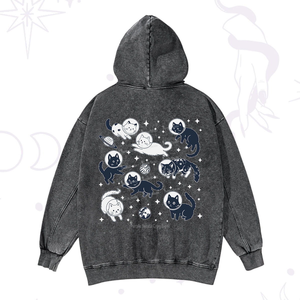 Purplehecate Cats in Space Washed Hoodie