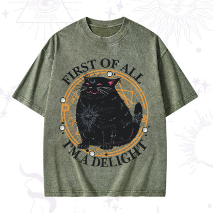Purplehecate First Of All I'm A Delight Cat Washed T-Shirt