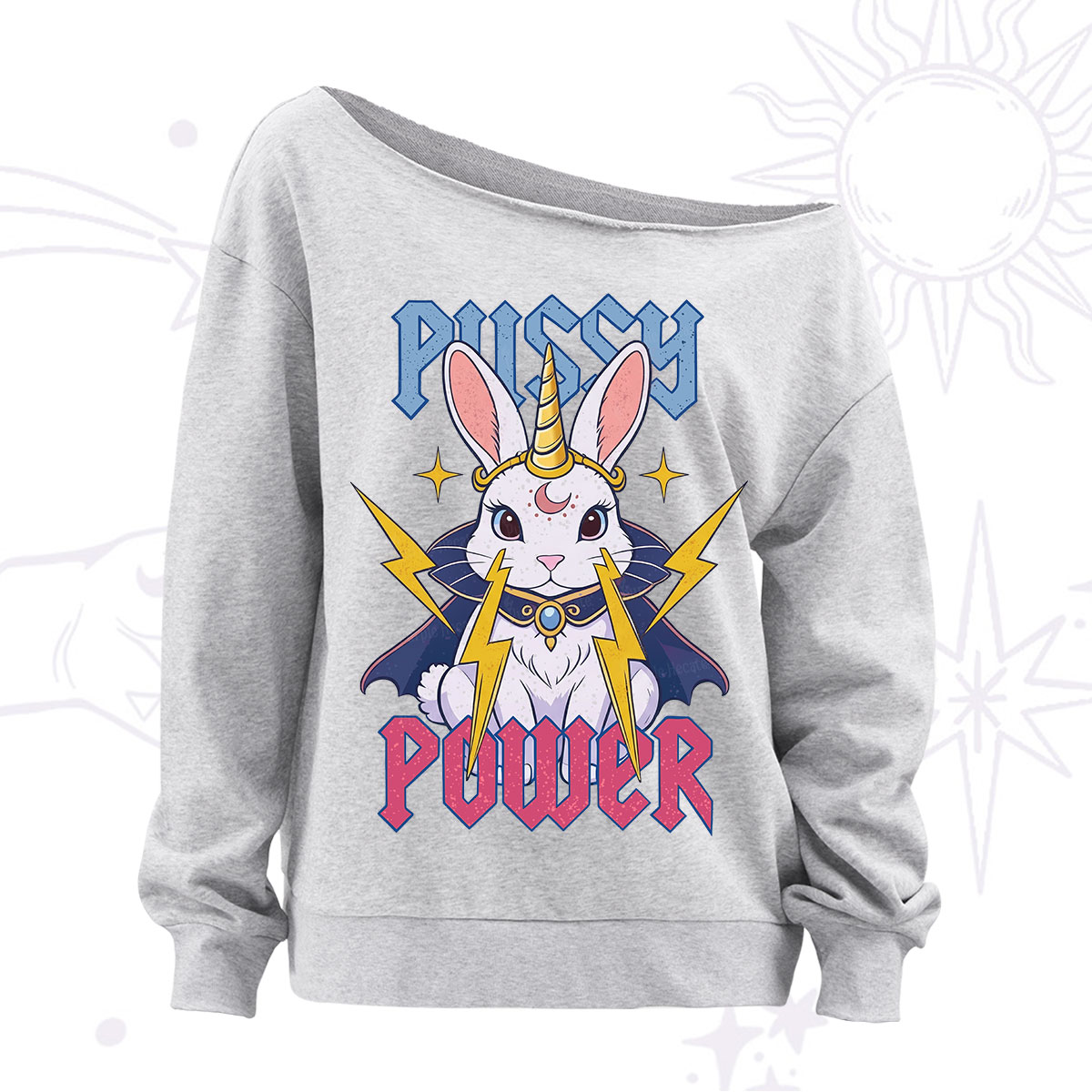 Purplehecate Pussy Power Magic Bunny Off The Shoulder Sweatshirt