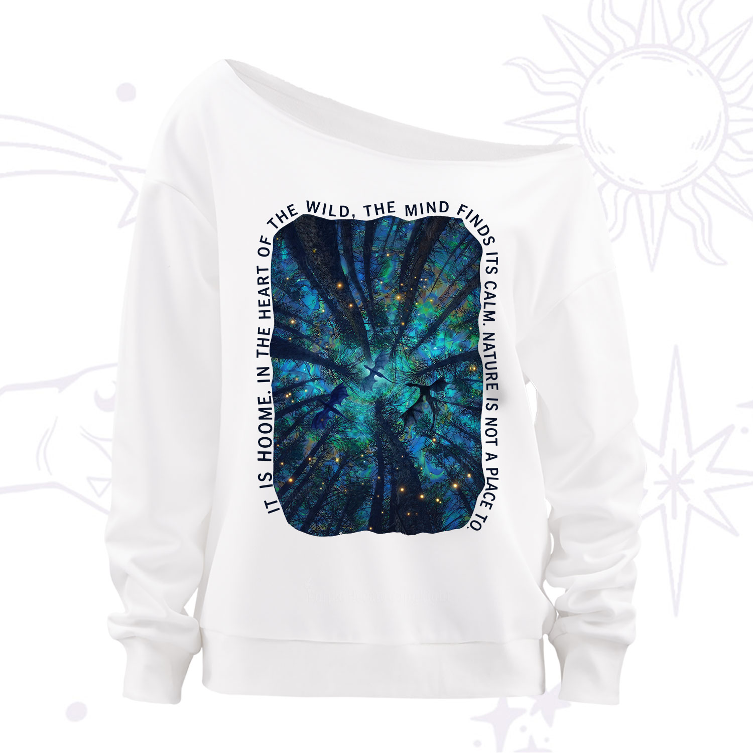 Purplehecate Forest Mindscape Night Sky Off The Shoulder Sweatshirt