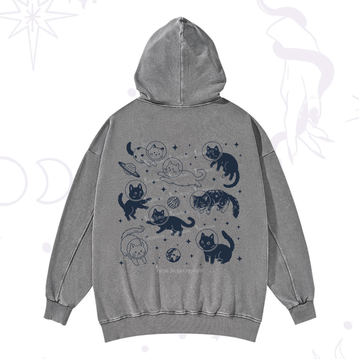 Purplehecate Cats in Space Washed Hoodie