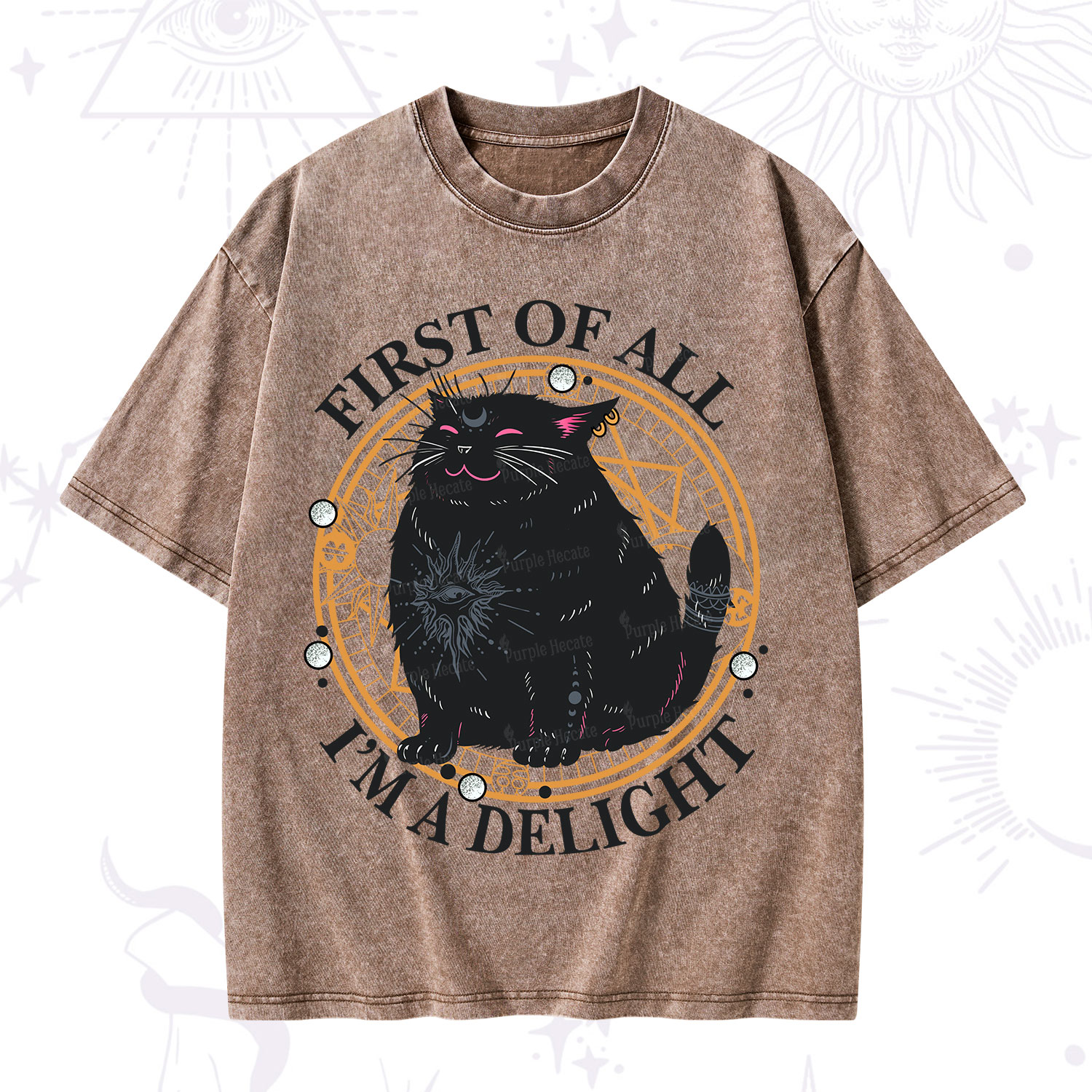 Purplehecate First Of All I'm A Delight Cat Washed T-Shirt