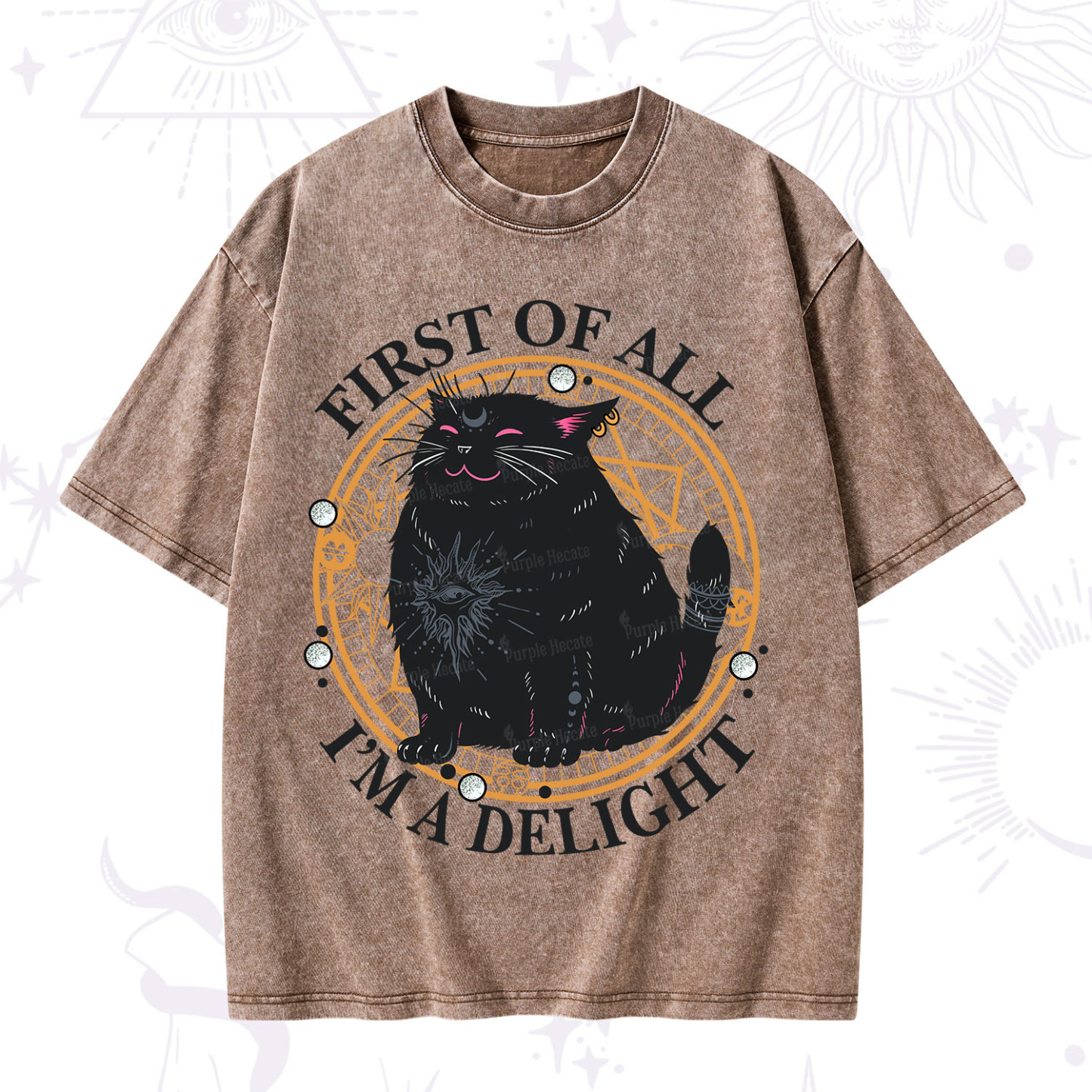 Purplehecate First Of All I'm A Delight Cat Washed T-Shirt