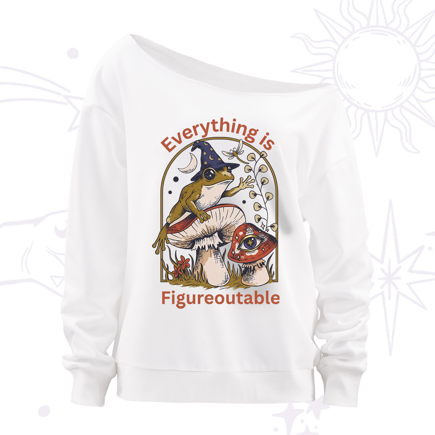 Purplehecate Everything Is Figureoutable Frog Off The Shoulder Sweatshirt