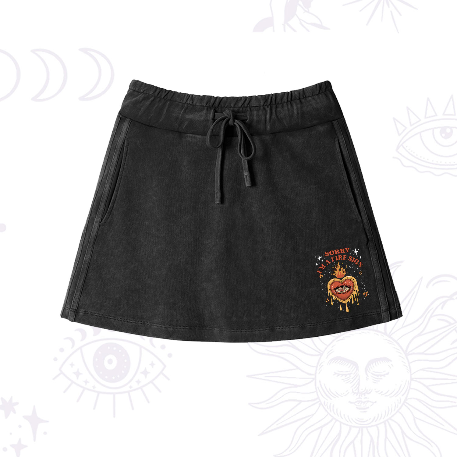 Purplehecate Sorry I'm A Fire Sign Washed Drawstring Mini Skirt
