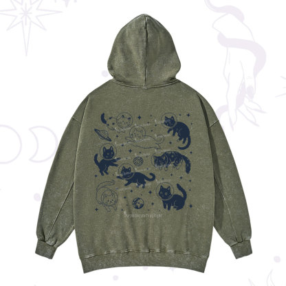 Purplehecate Cats in Space Washed Hoodie