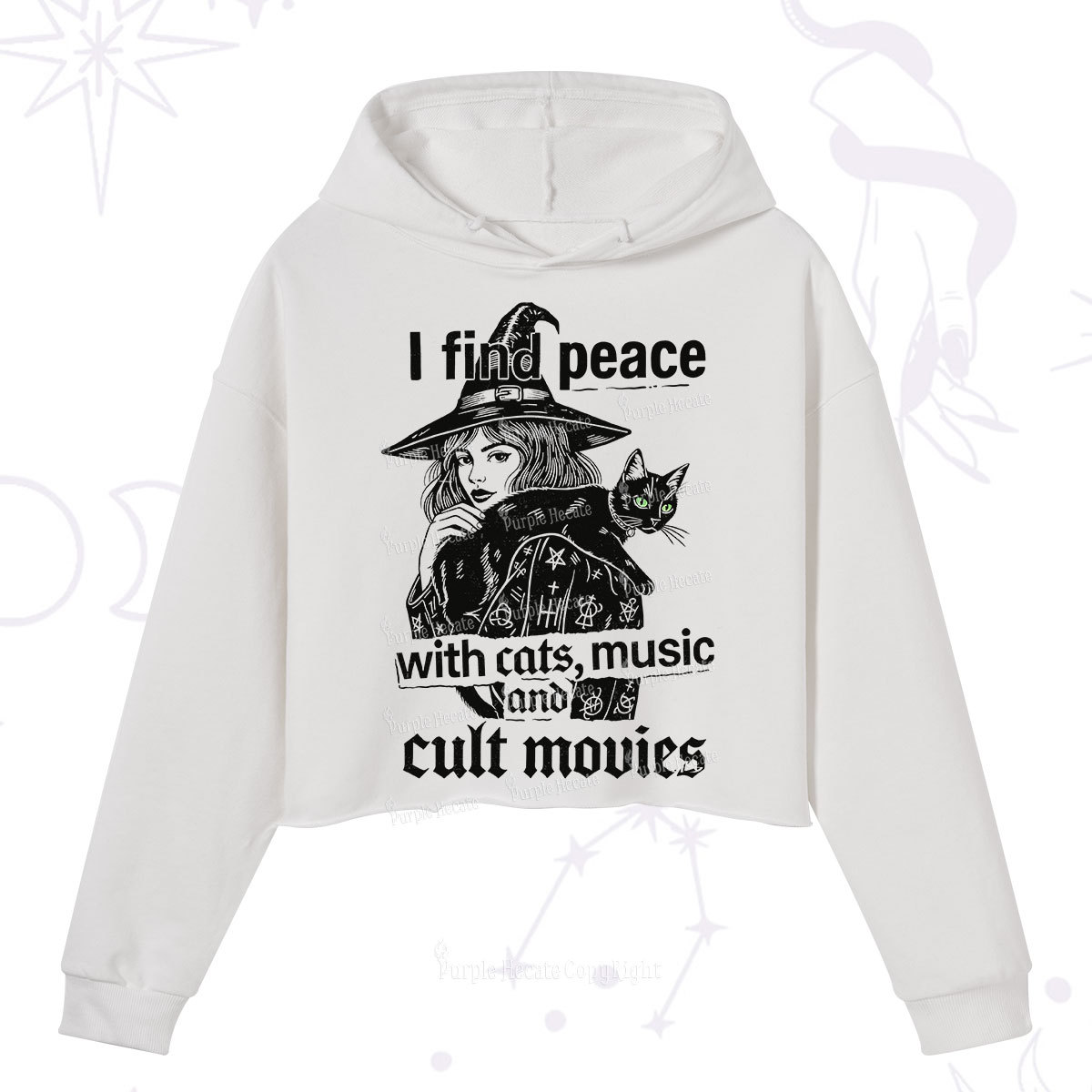 Purplehecate I Find Peace With Cats Music Cult Movies Crop Hoodie
